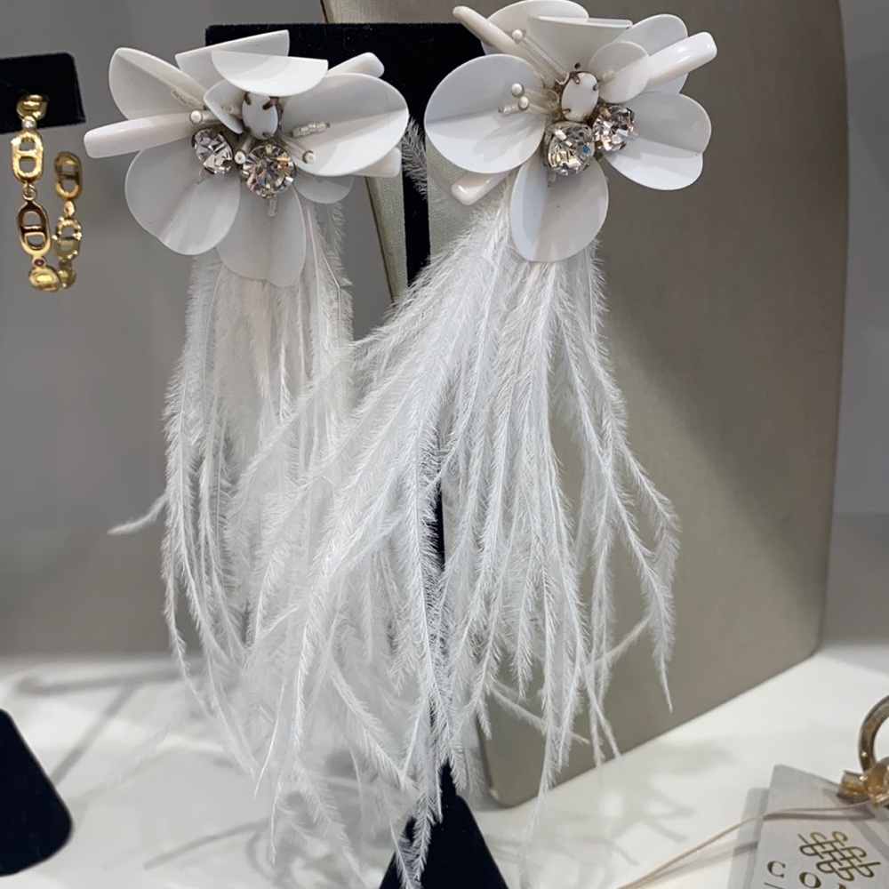 Deepa Gurnani feather white statement earrings